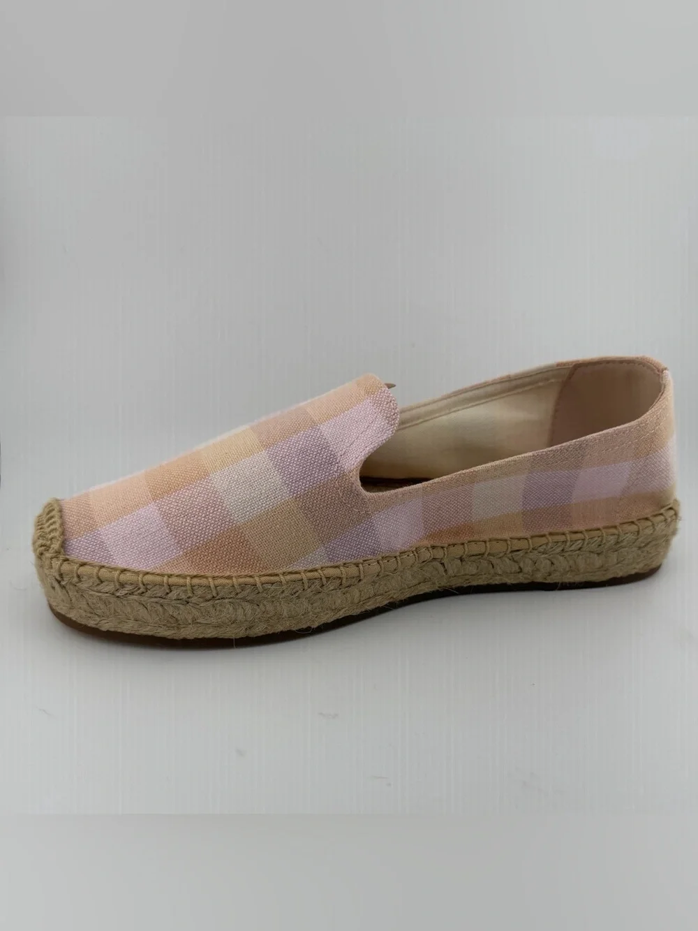 Soludos Pink and Tan Plaid Espadrille Slip-Ons